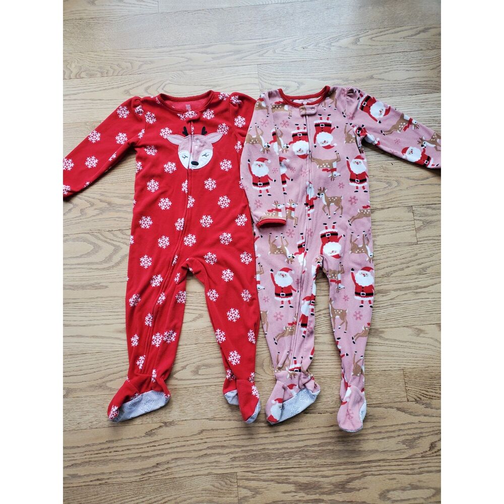 Just You by Carter's 3T Lot of 2 Fleece Footed One-Piece Pajamas Christmas Santa